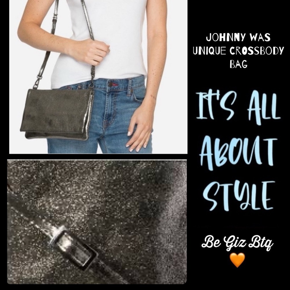 🔥🔥Johnny Was Gemma Laminated Suede Gunmetal Convertible Clutch NWT - Picture 4 of 15